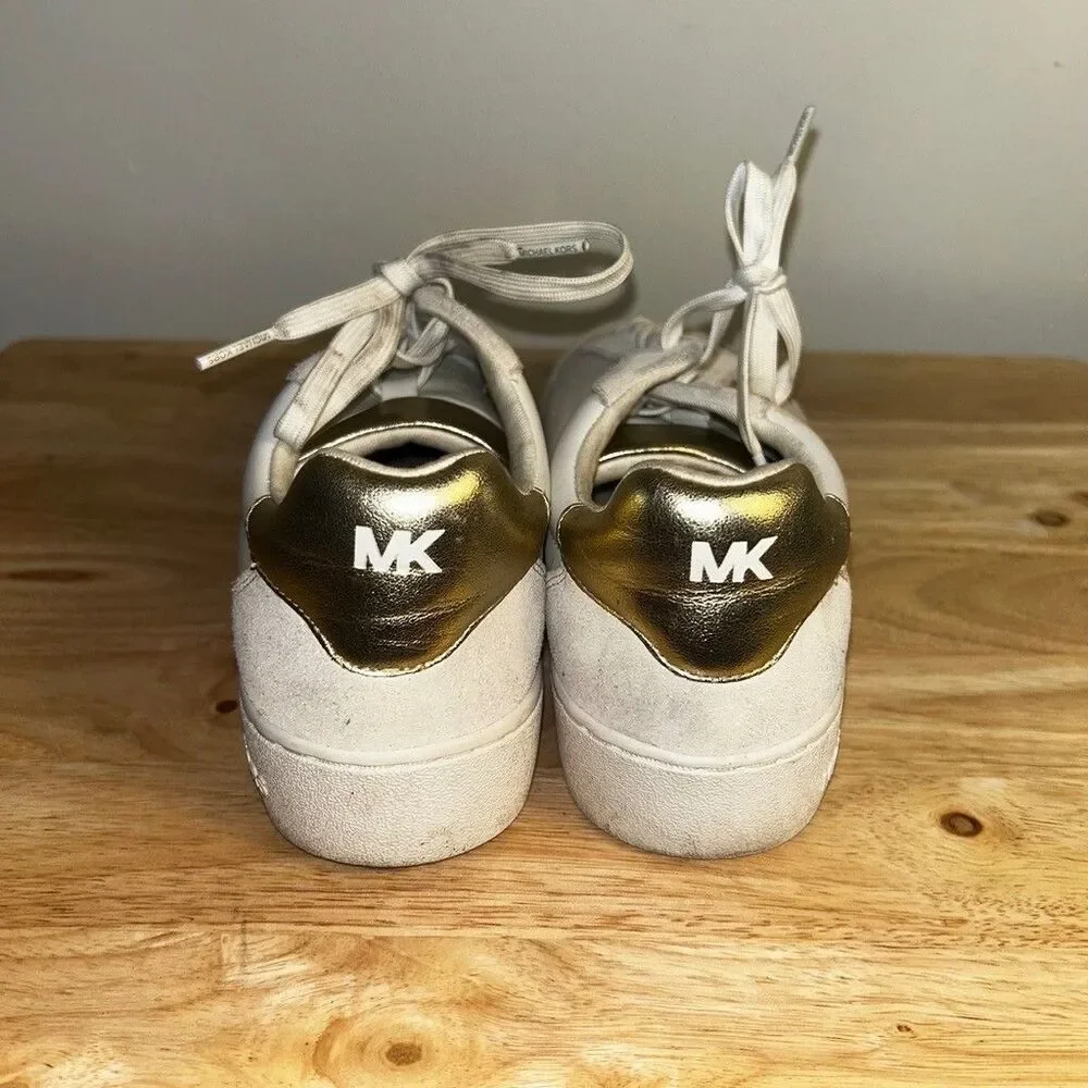 Michael Kors Womens White Leather Gold Accent Sneakers Shoes Size 7M FT24K